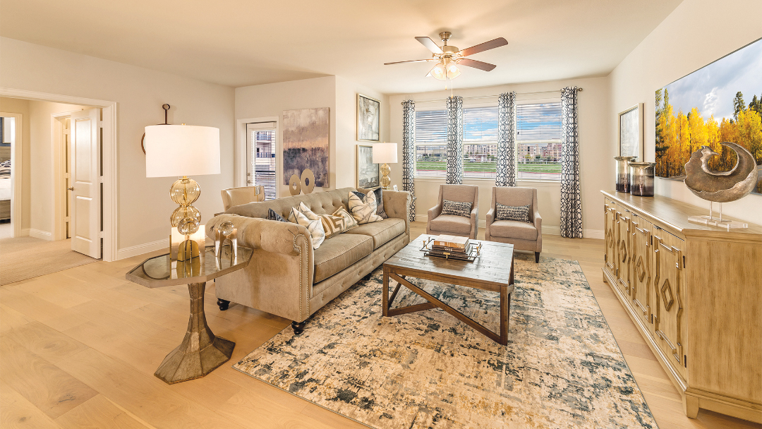 Interior living room view of Gatherings at Twin Creeks by Beazer Homes.