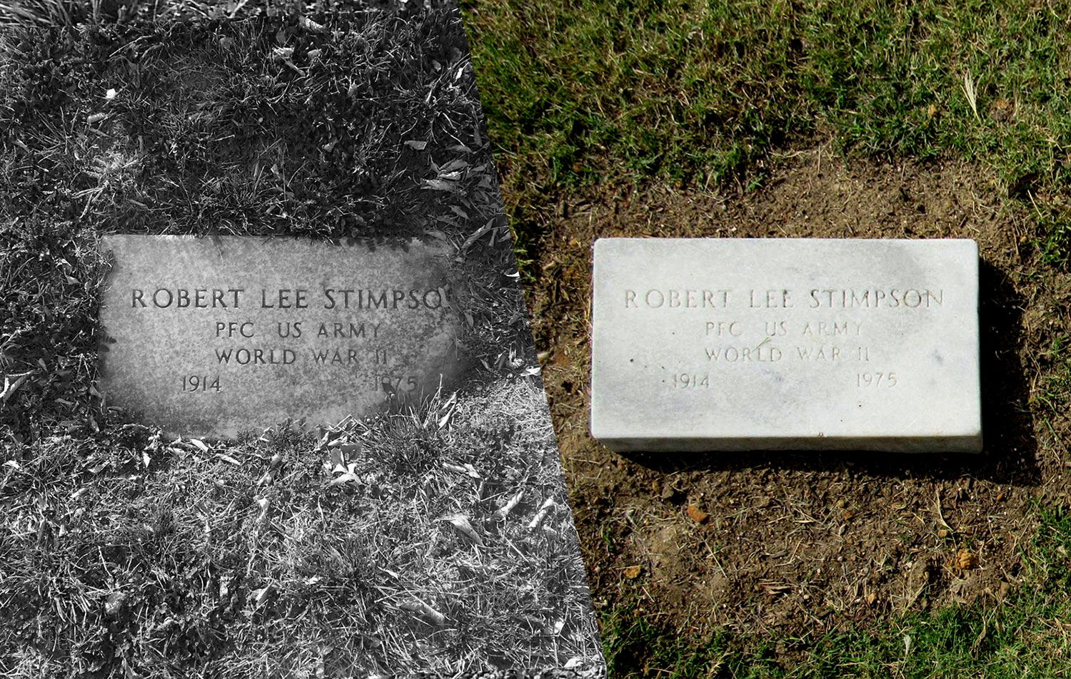 Robert Lee Stimpson’s headstone before and after the restoration
