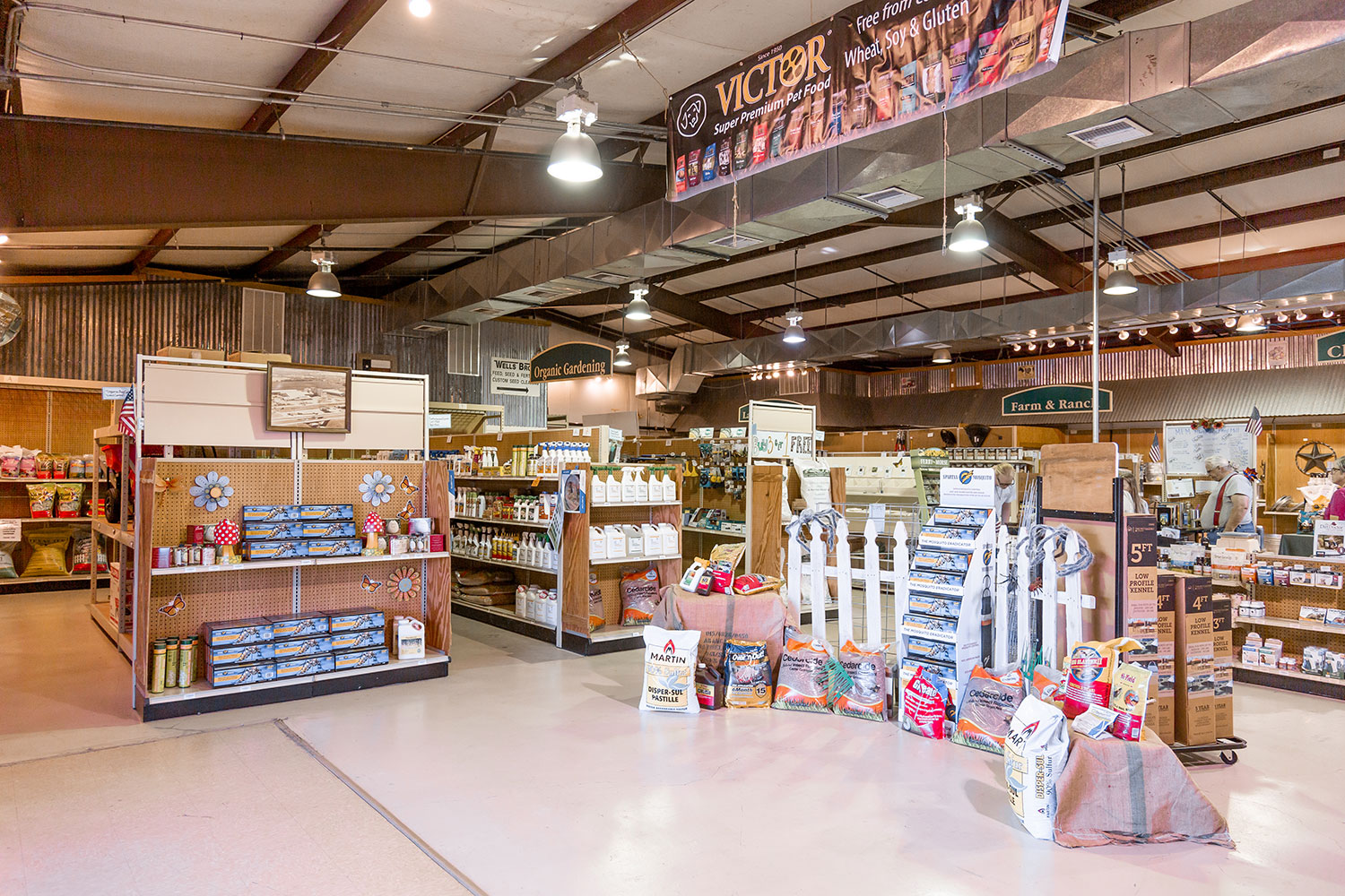 Inside of Wells Brothers Pet, Lawn & Garden Supply today