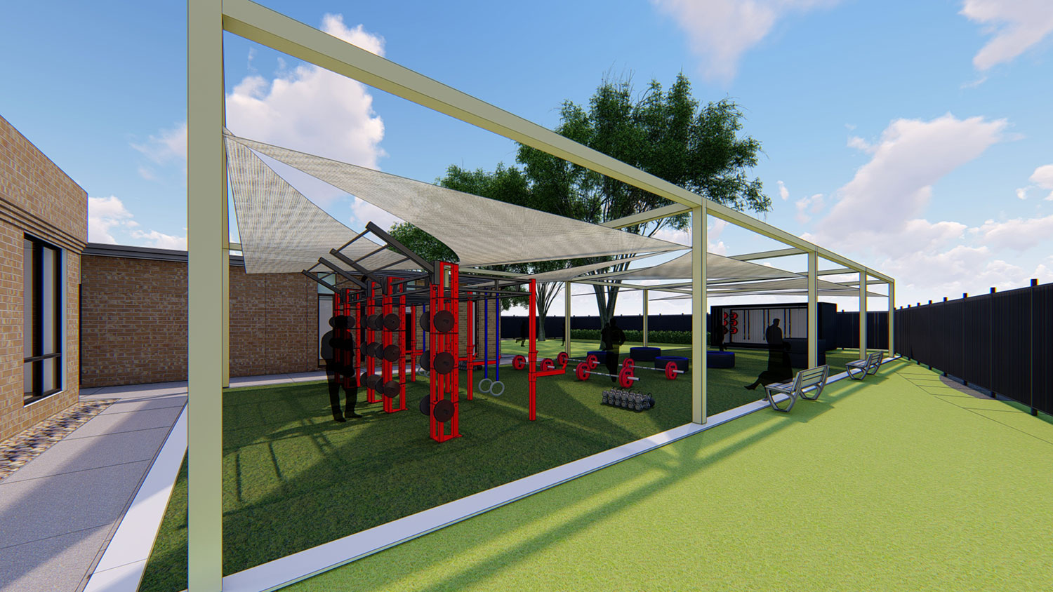Liberty Recreation Center outdoor fitness area rendering