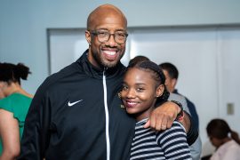 Paul Quinn President Dr. Sorrell with student Trezuer Butler // photos Roberto Hernandez