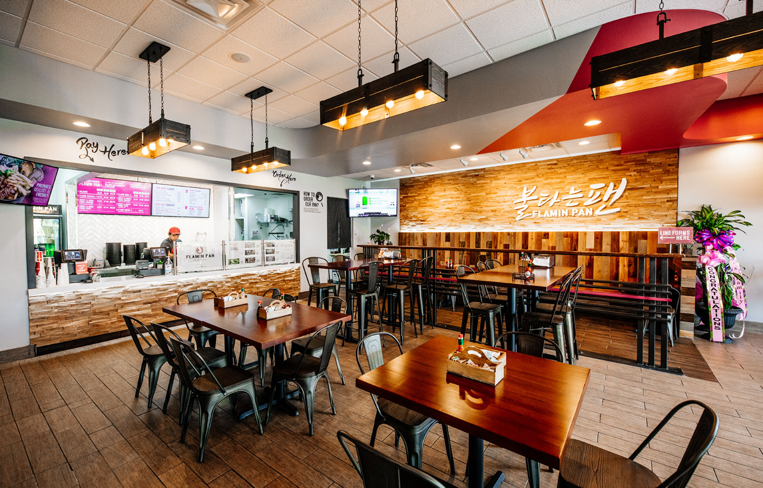 Flamin Pan's interior is modern and bright