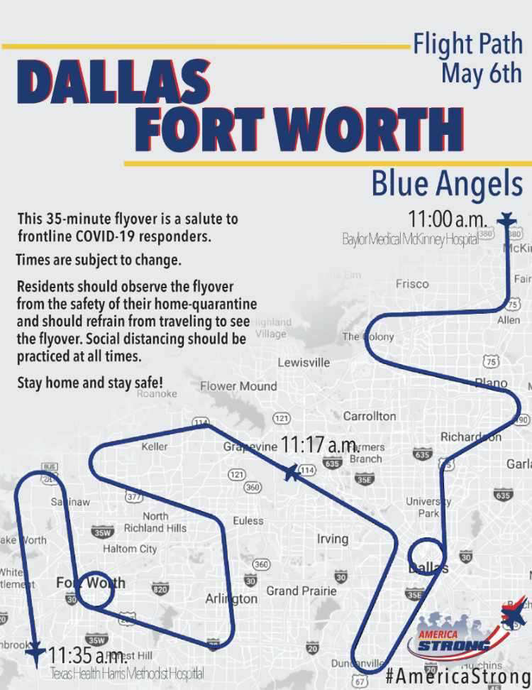 Blue Angels flight path over Plano and Dallas // courtesy Blue Angels Twitter account