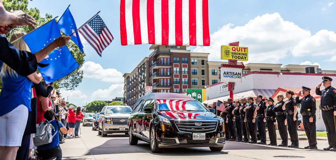 Residents honored former U.S. Congressman Sam Johnson June 8 during his funeral procession in Downtown Plano, which followed a similar route of his homecoming parade in 1973 after being released as a POW // photo Jennifer Shertzer
