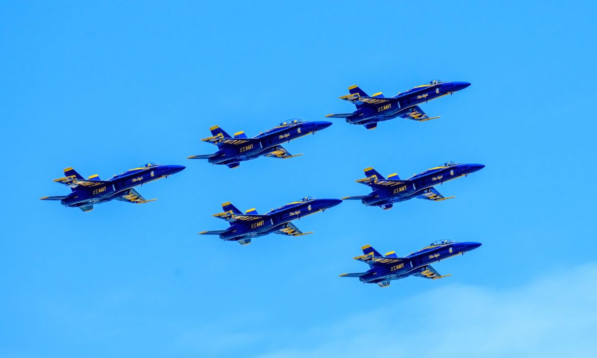 On May 6 the U.S. Navy Blue Angels flew over Plano and DFW to honor healthcare workers and first responders // photo Alan Daniels