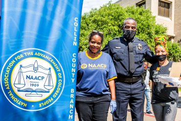 Collin County NAACP President June Jenkins with Plano Police Chief Drain and LaTrice Williams at the 2020 Collin County Juneteenth celebration // photo Jennifer Shertzer