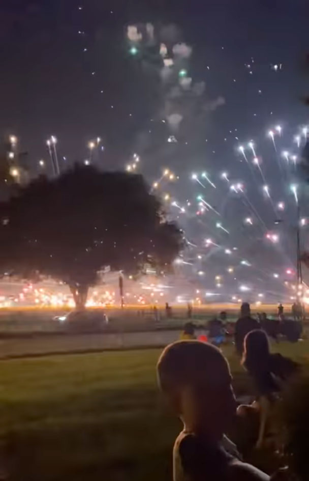 The City of Plano’s 4th of July fireworks display malfunctioned and started small grass fires at Lavon Farms // courtesy YouTube user Sandra Gray Zeller