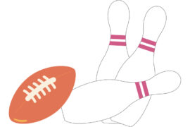 Fowling — bowling with footballs. Illustration by Jynnette Neal.
