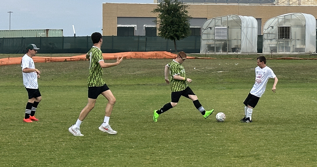 Players on the field for North Texas United Soccer League (NTUSL) which brings friendly competition between HIPsters (Hugely Important People) and community members.. Photo courtesy of My Possibilities