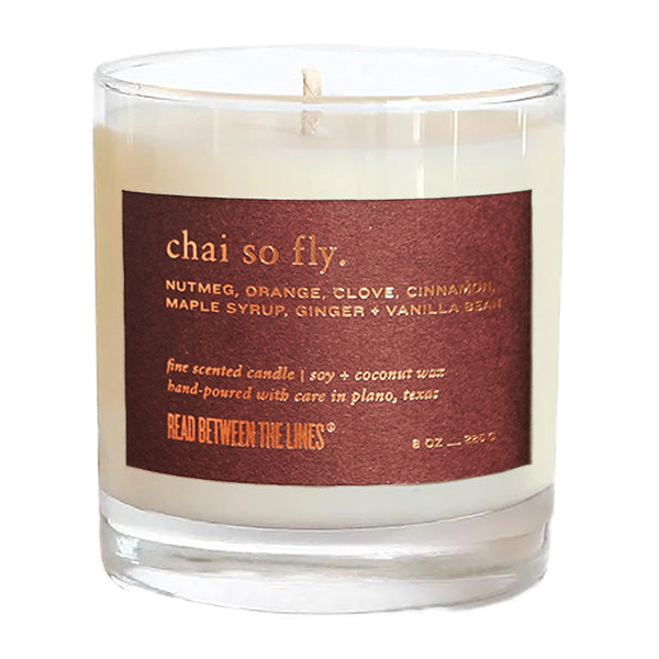Plano Gift Guide Chai So Fly candle from Read Between the Lines
