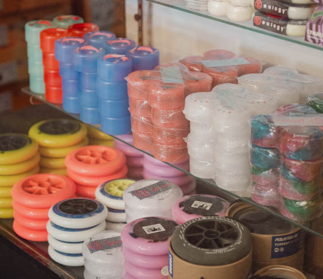 Wheels for sale at Carriers Skate Shop. Photo by Lauren Allen.
