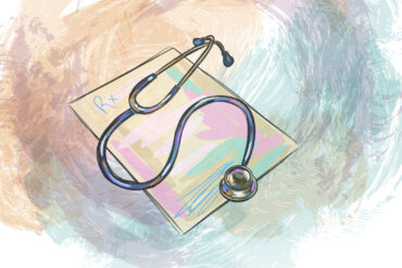 Getty image watercolor stylized prescription pad and stethescope.
